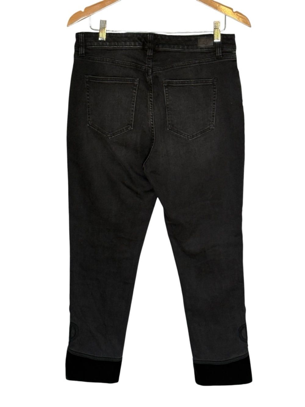 Lauren Ralph Lauren Regal Straight Ankle Jeans Velvet Cuff Embroidered Black 10 - Picture 2 of 14